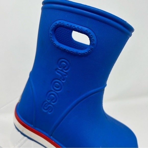 Crocs Unisex Child Kids Light Blue Rain Boots Size C6 Red and White Striped - Picture 2 of 13